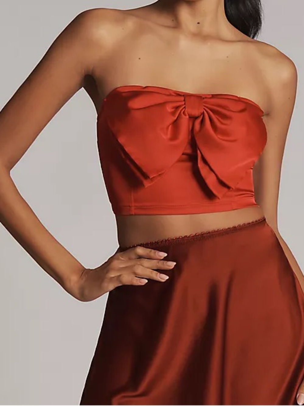 NWT Anthropologie Bright Red Strapless Bustier Bow Top with Removable Straps